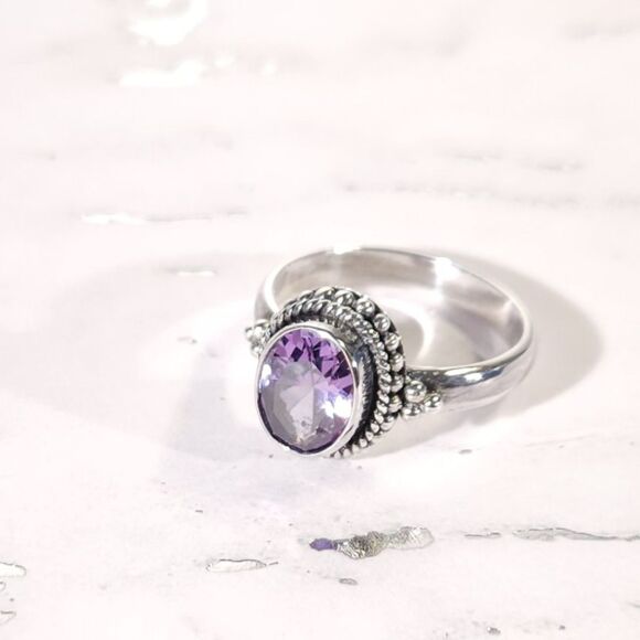 Bali Style Simulated Amethyst Silver Ring Size 9 - Picture 5 of 8